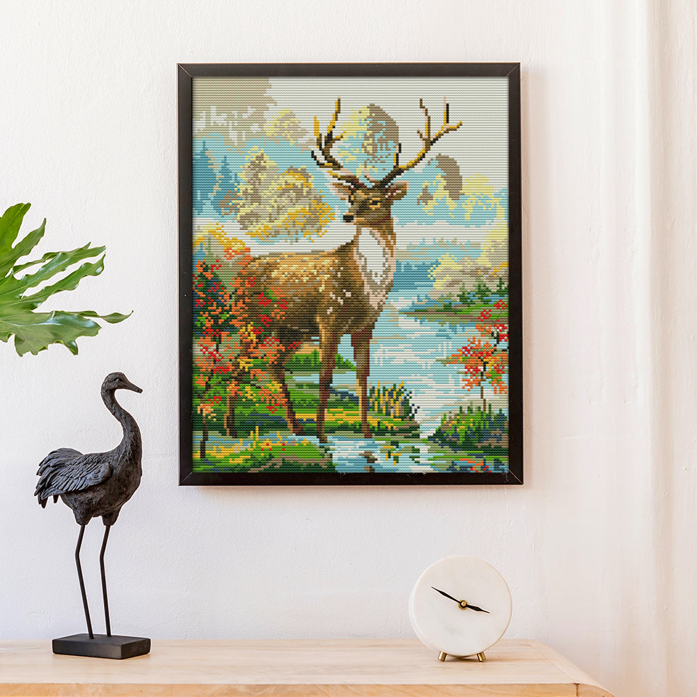 Male Deer - 14CT Stamped Cross Stitch 29*36CM