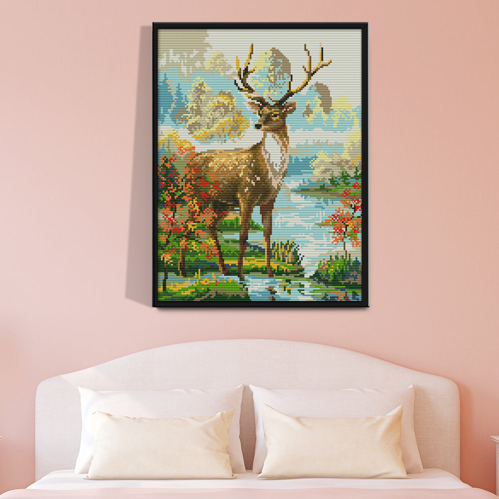 Male Deer - 14CT Stamped Cross Stitch 29*36CM