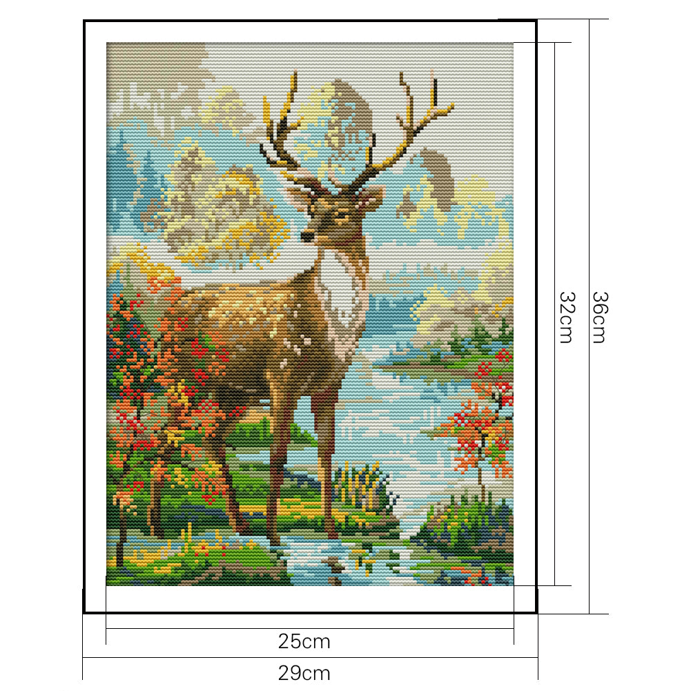 Male Deer - 14CT Stamped Cross Stitch 29*36CM
