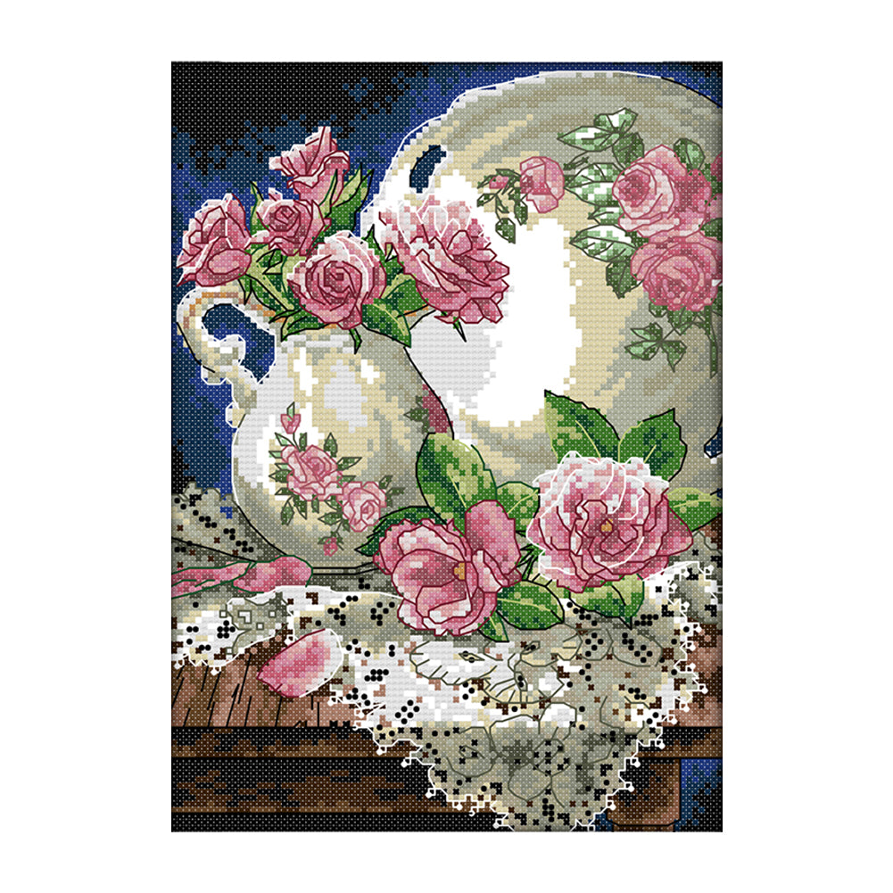 Vase Rose - 14CT Stamped Cross Stitch 21*30CM