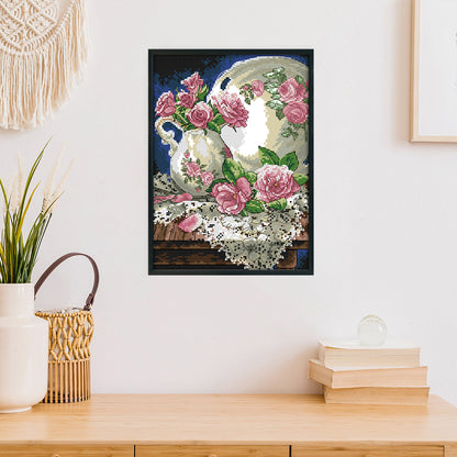 Vase Rose - 14CT Stamped Cross Stitch 21*30CM