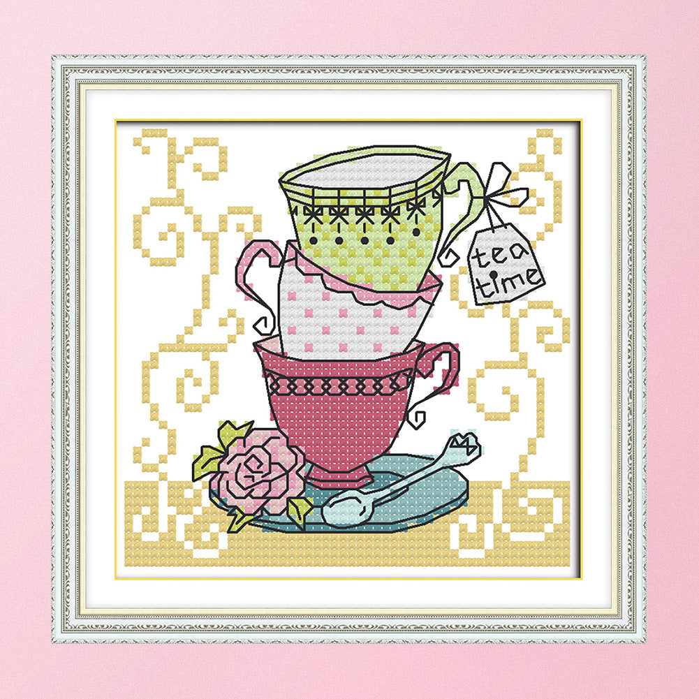 Teacup - 14CT Stamped Cross Stitch 15*14CM