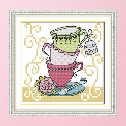 Teacup - 14CT Stamped Cross Stitch 15*14CM