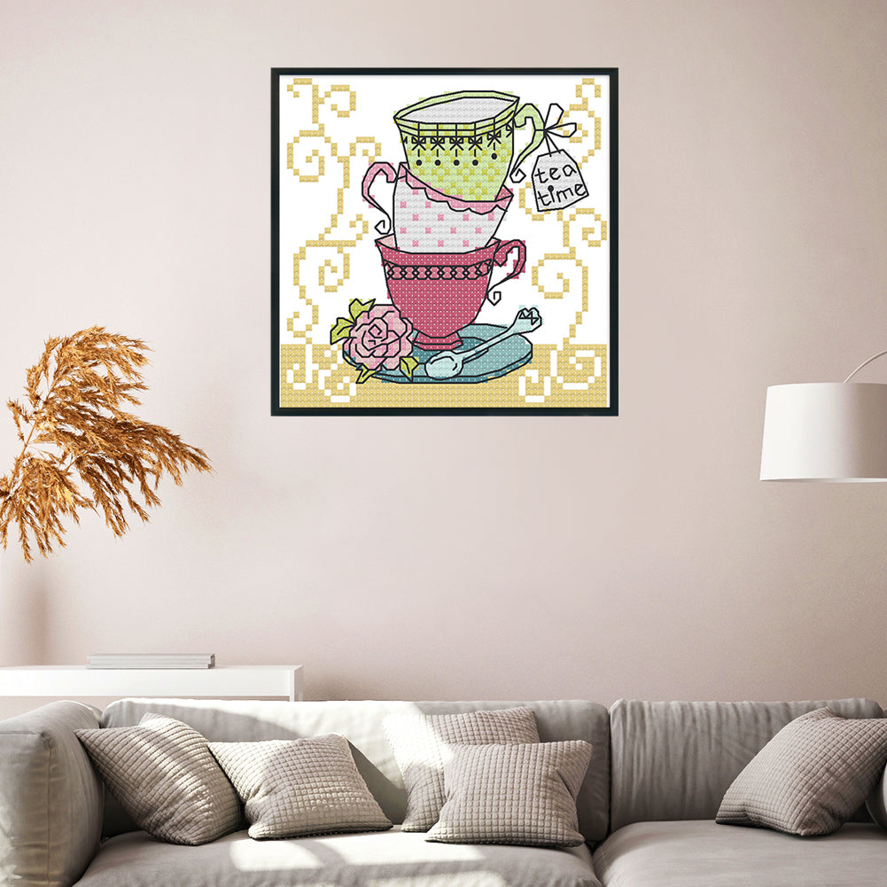 Teacup - 14CT Stamped Cross Stitch 15*14CM