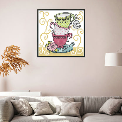 Teacup - 14CT Stamped Cross Stitch 15*14CM