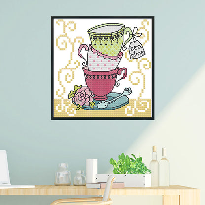 Teacup - 14CT Stamped Cross Stitch 15*14CM