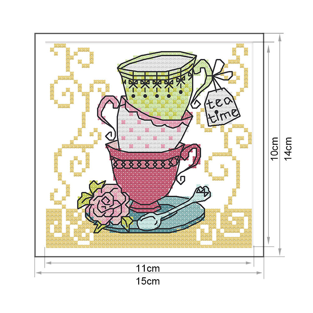 Teacup - 14CT Stamped Cross Stitch 15*14CM