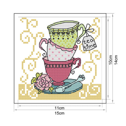 Teacup - 14CT Stamped Cross Stitch 15*14CM
