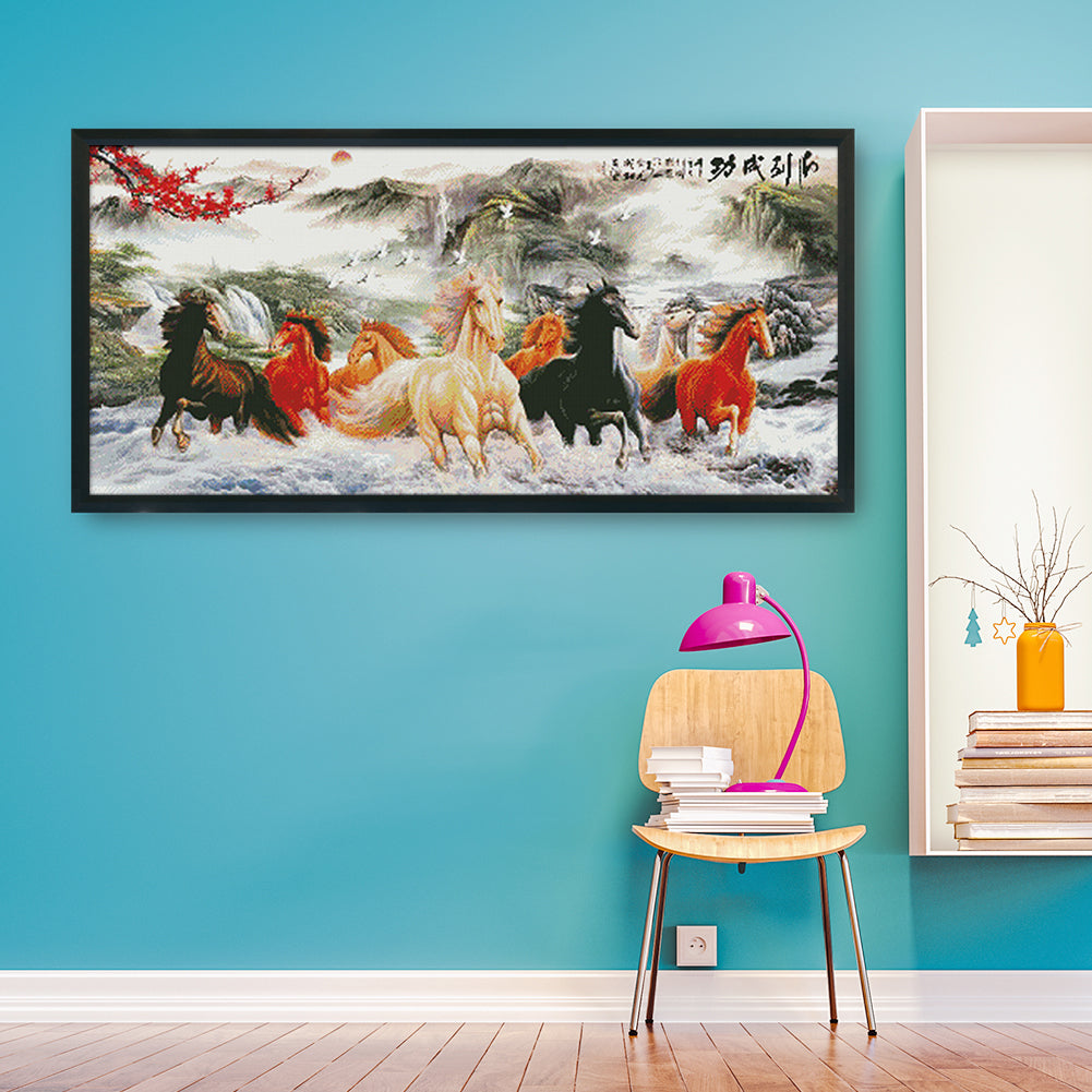 Running Horses - 14CT Stamped Cross Stitch 90 *46CM