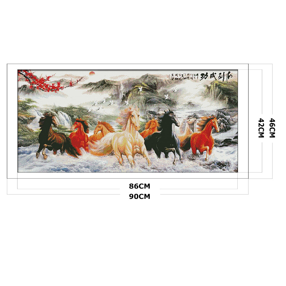 Running Horses - 14CT Stamped Cross Stitch 90 *46CM