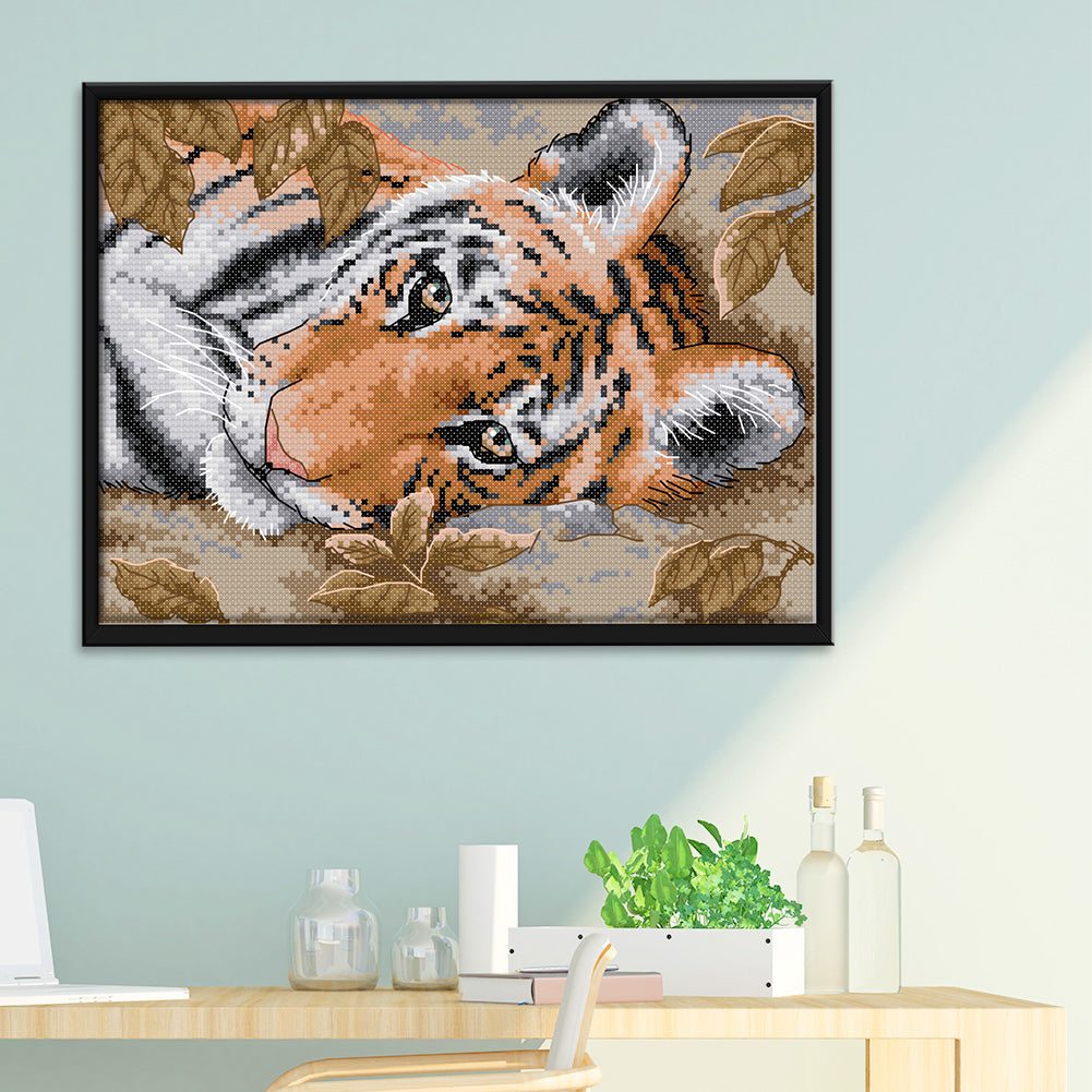 Lying Tiger - 14CT Stamped Cross Stitch 29 *21CM