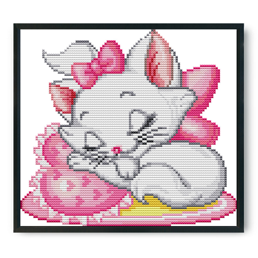 Pink Cat - 14CT Stamped Cross Stitch 25 *21CM
