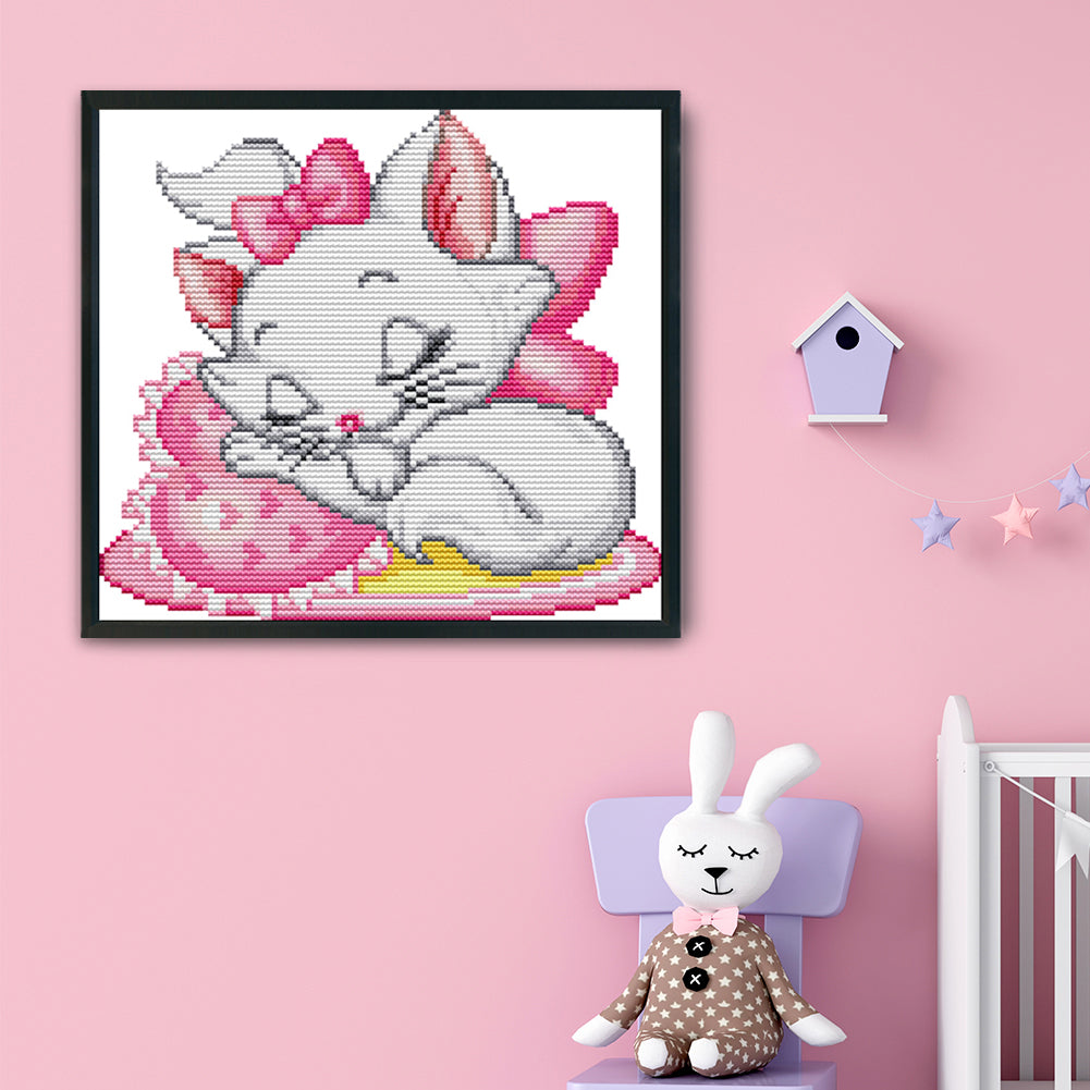 Pink Cat - 14CT Stamped Cross Stitch 25 *21CM