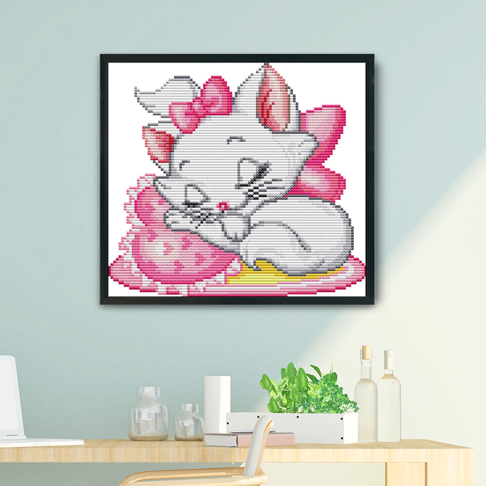 Pink Cat - 14CT Stamped Cross Stitch 25 *21CM