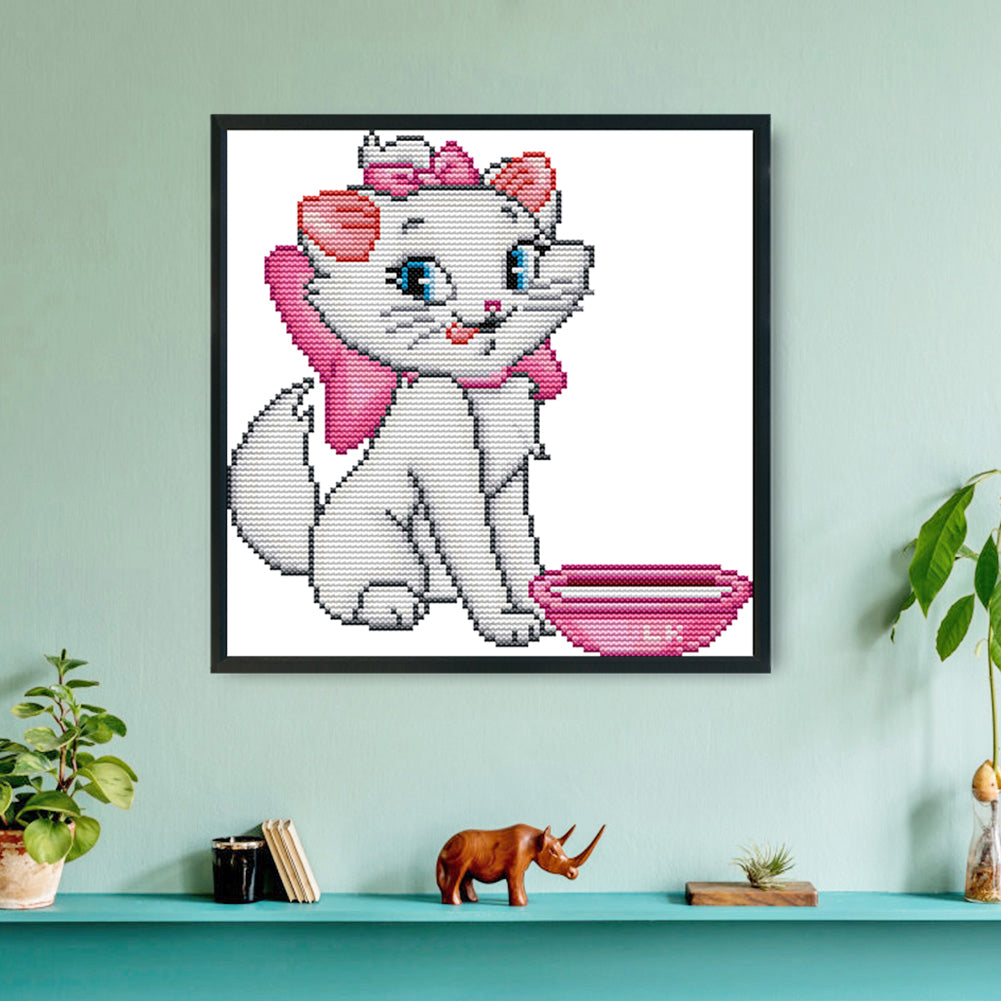 Pink Cat - 14CT Stamped Cross Stitch 22 *22CM
