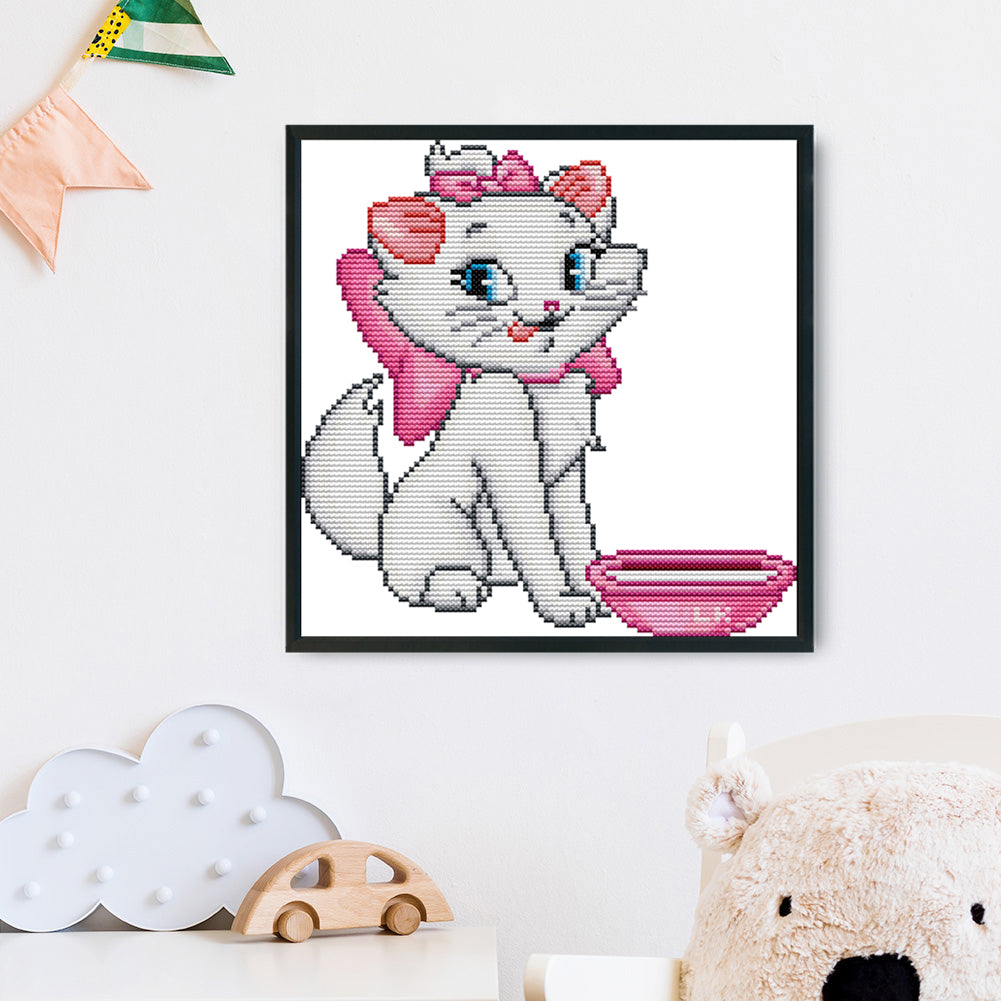 Pink Cat - 14CT Stamped Cross Stitch 22 *22CM