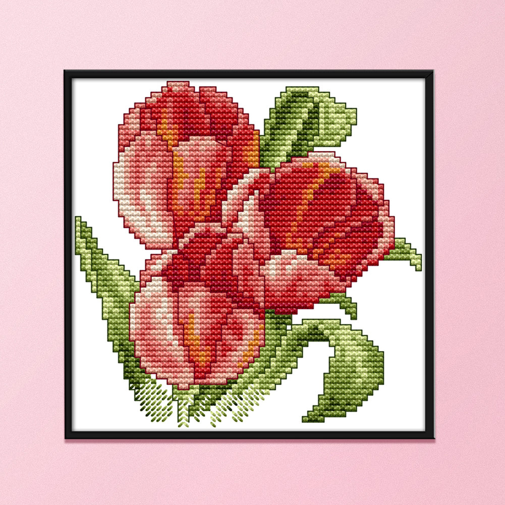 Red Flower - 14CT Stamped Cross Stitch 17*17CM