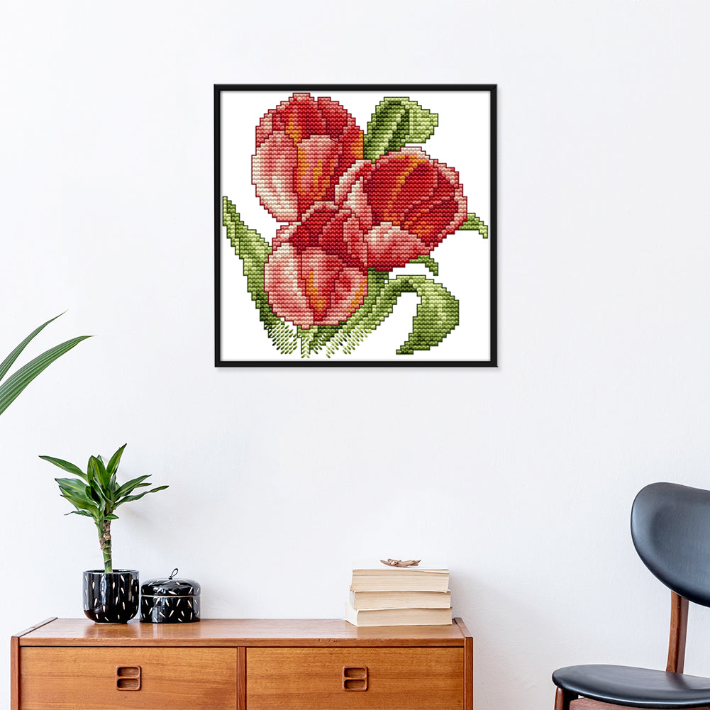Red Flower - 14CT Stamped Cross Stitch 17*17CM