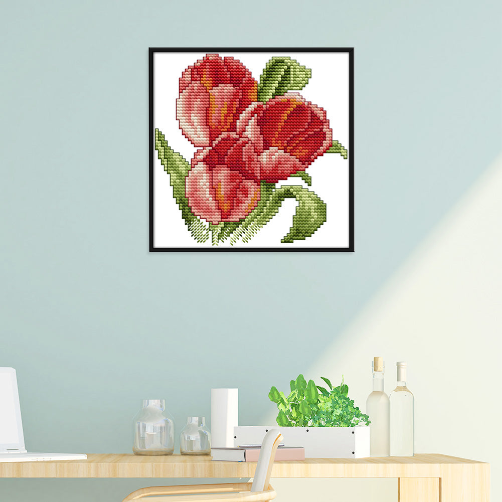 Red Flower - 14CT Stamped Cross Stitch 17*17CM