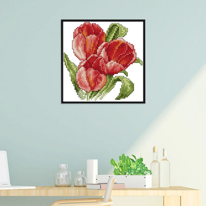 Red Flower - 14CT Stamped Cross Stitch 17*17CM