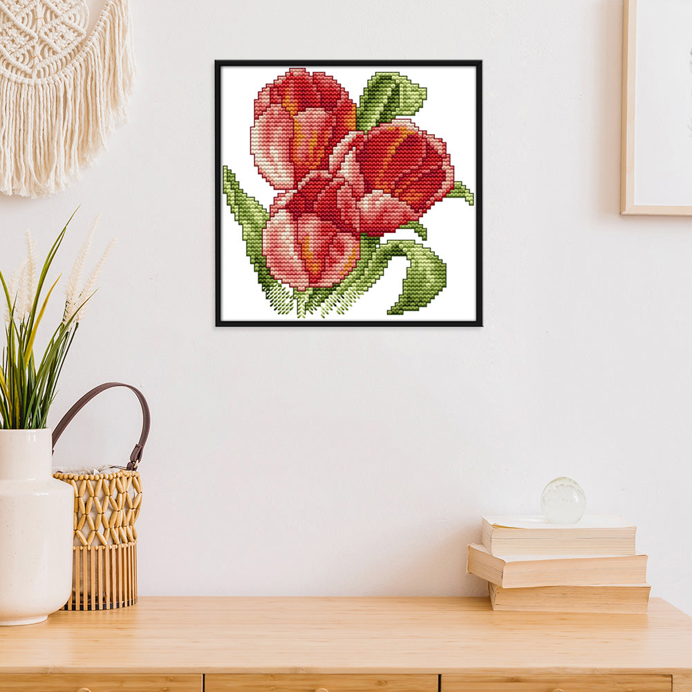 Red Flower - 14CT Stamped Cross Stitch 17*17CM