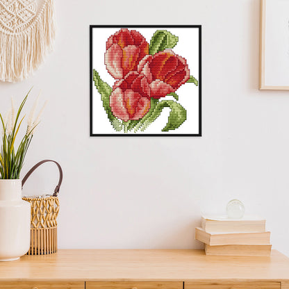 Red Flower - 14CT Stamped Cross Stitch 17*17CM