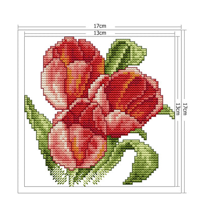 Red Flower - 14CT Stamped Cross Stitch 17*17CM