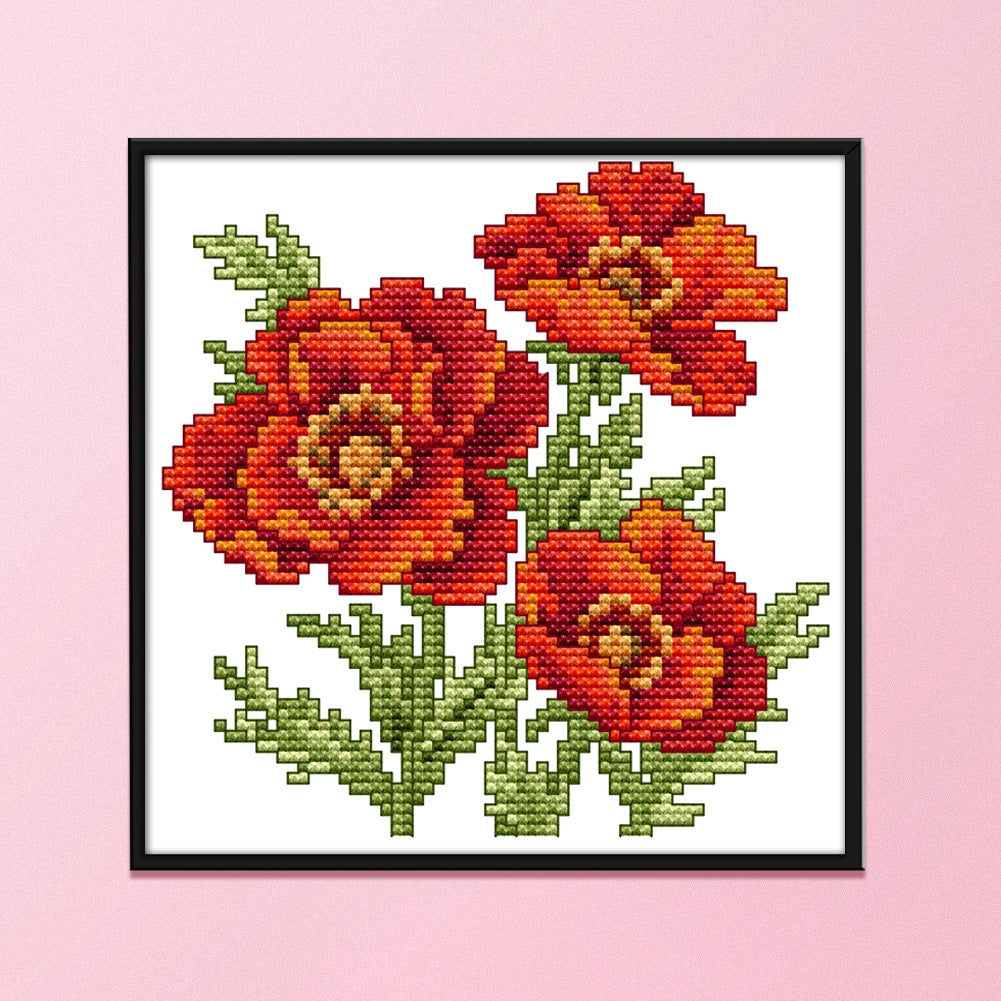 Red Flower - 14CT Stamped Cross Stitch 17*17CM