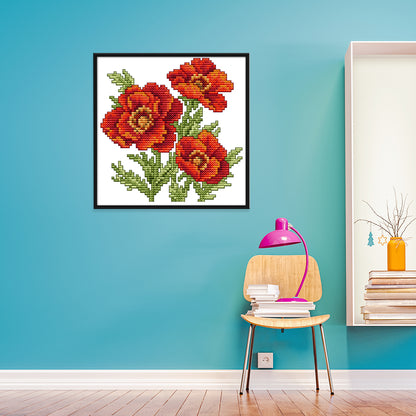 Red Flower - 14CT Stamped Cross Stitch 17*17CM
