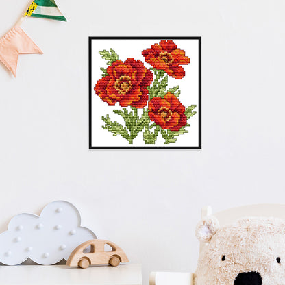 Red Flower - 14CT Stamped Cross Stitch 17*17CM