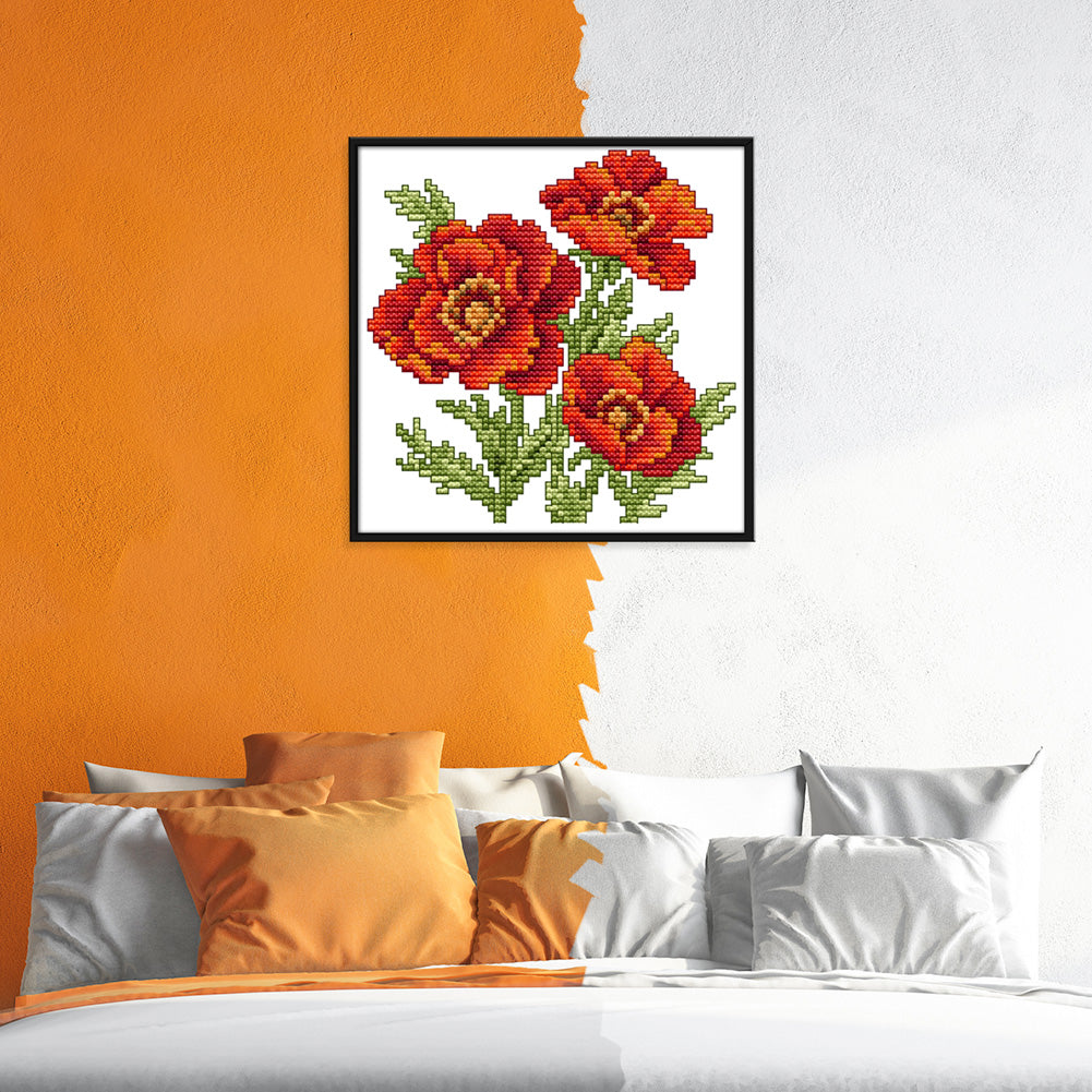 Red Flower - 14CT Stamped Cross Stitch 17*17CM