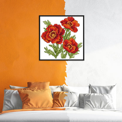 Red Flower - 14CT Stamped Cross Stitch 17*17CM