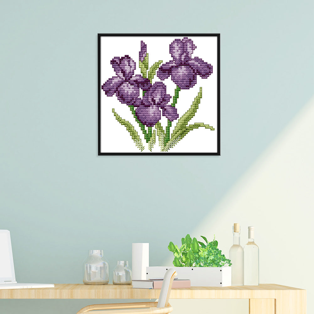 Purple Flower - 14CT Stamped Cross Stitch 17*17CM