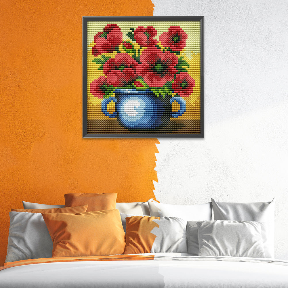 Flowers - 14CT Stamped Cross Stitch 16*16CM