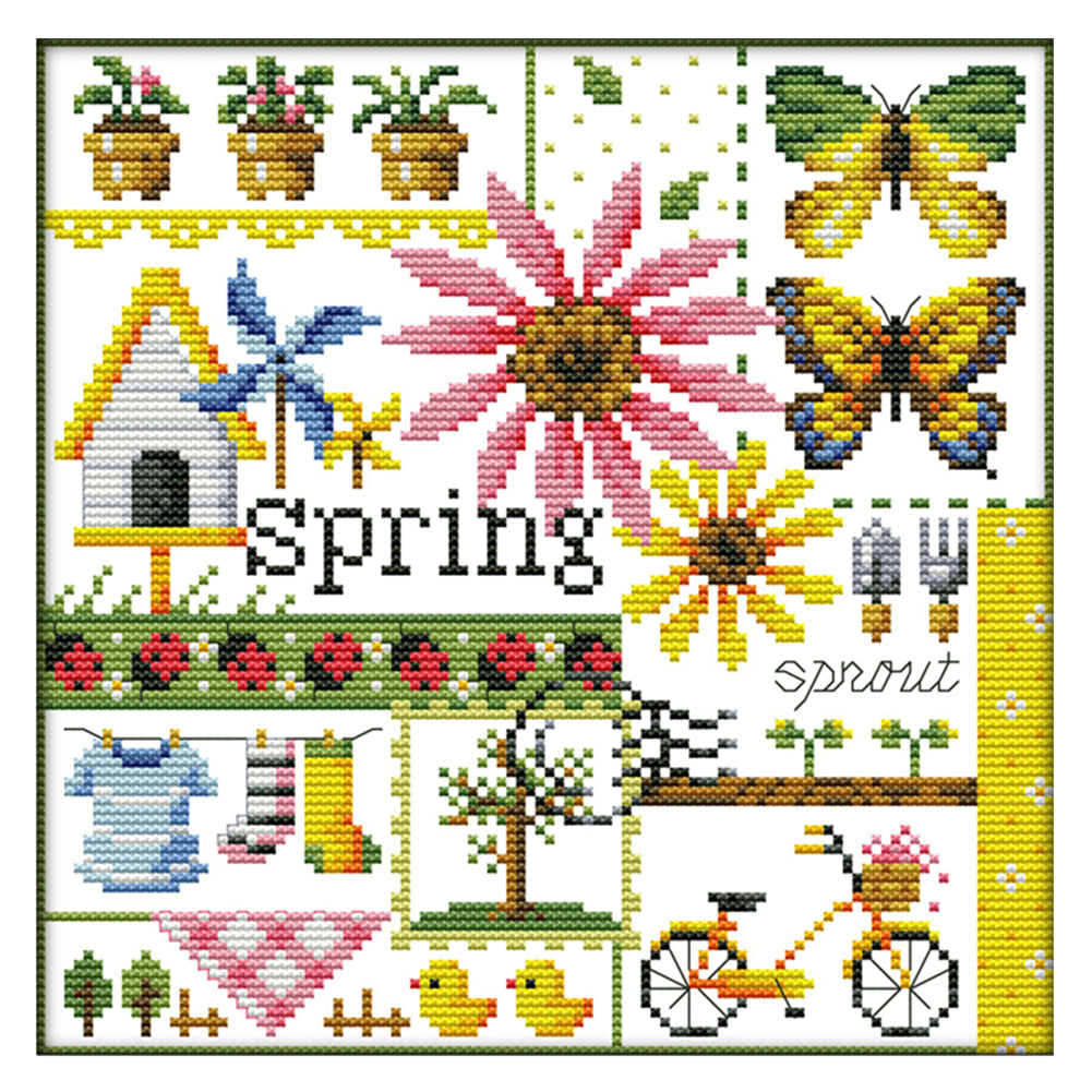 Spring- 14CT Stamped Cross Stitch 26*26CM