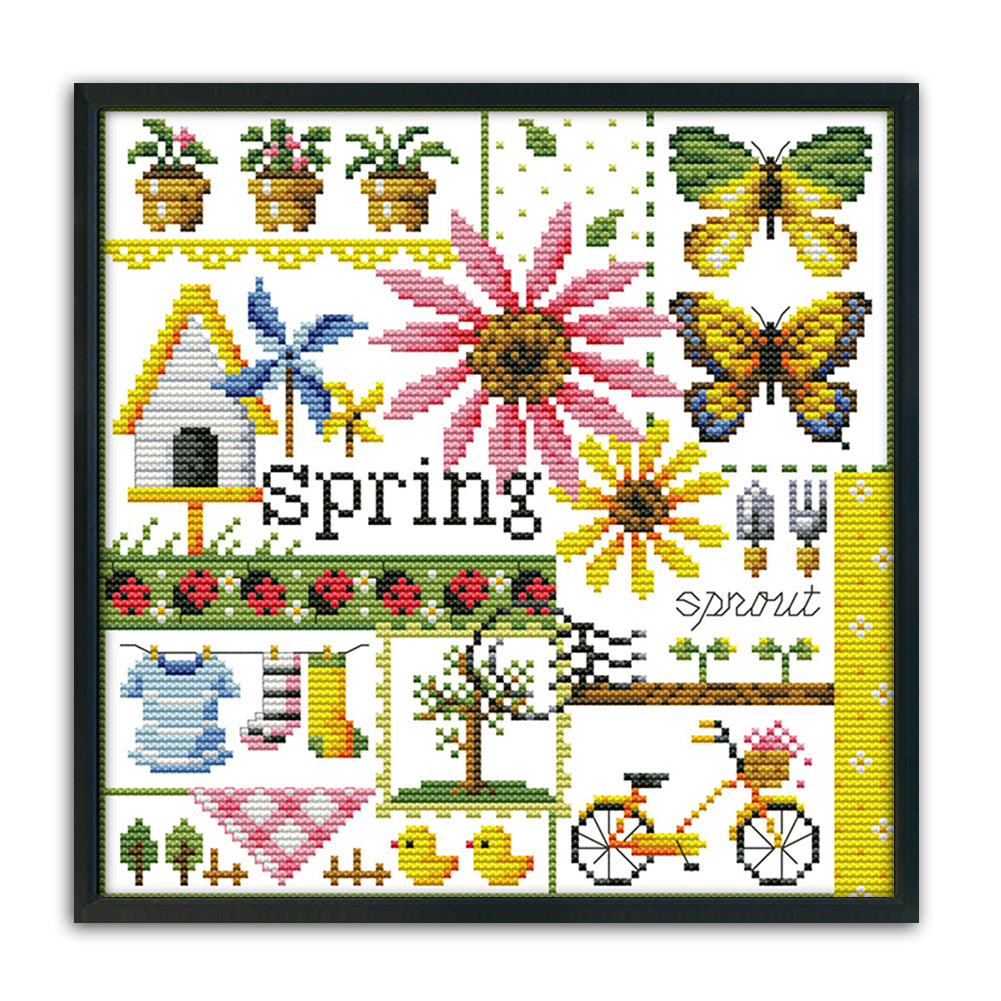 Spring- 14CT Stamped Cross Stitch 26*26CM