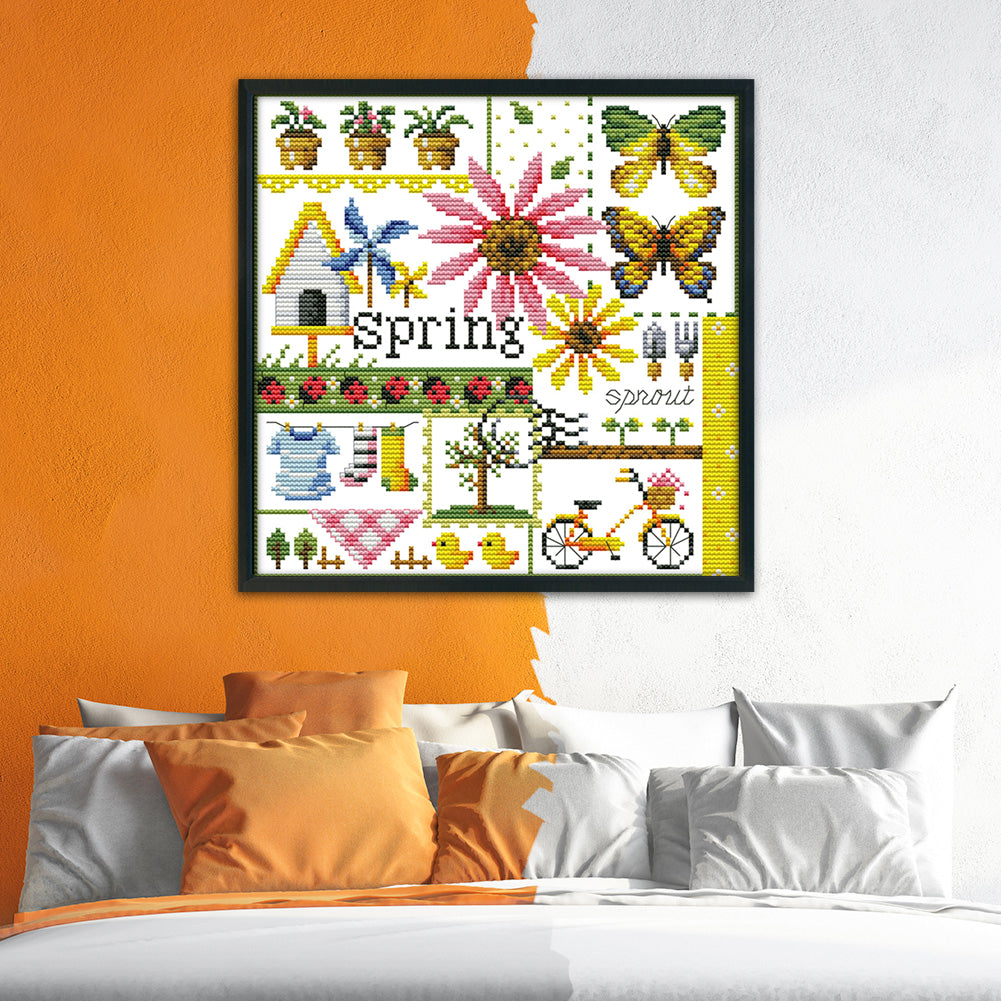 Spring- 14CT Stamped Cross Stitch 26*26CM