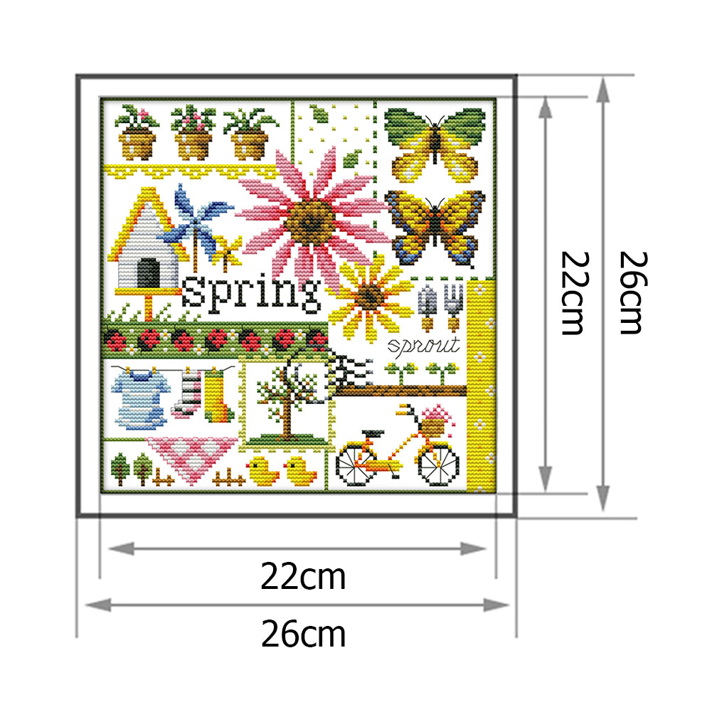 Spring- 14CT Stamped Cross Stitch 26*26CM