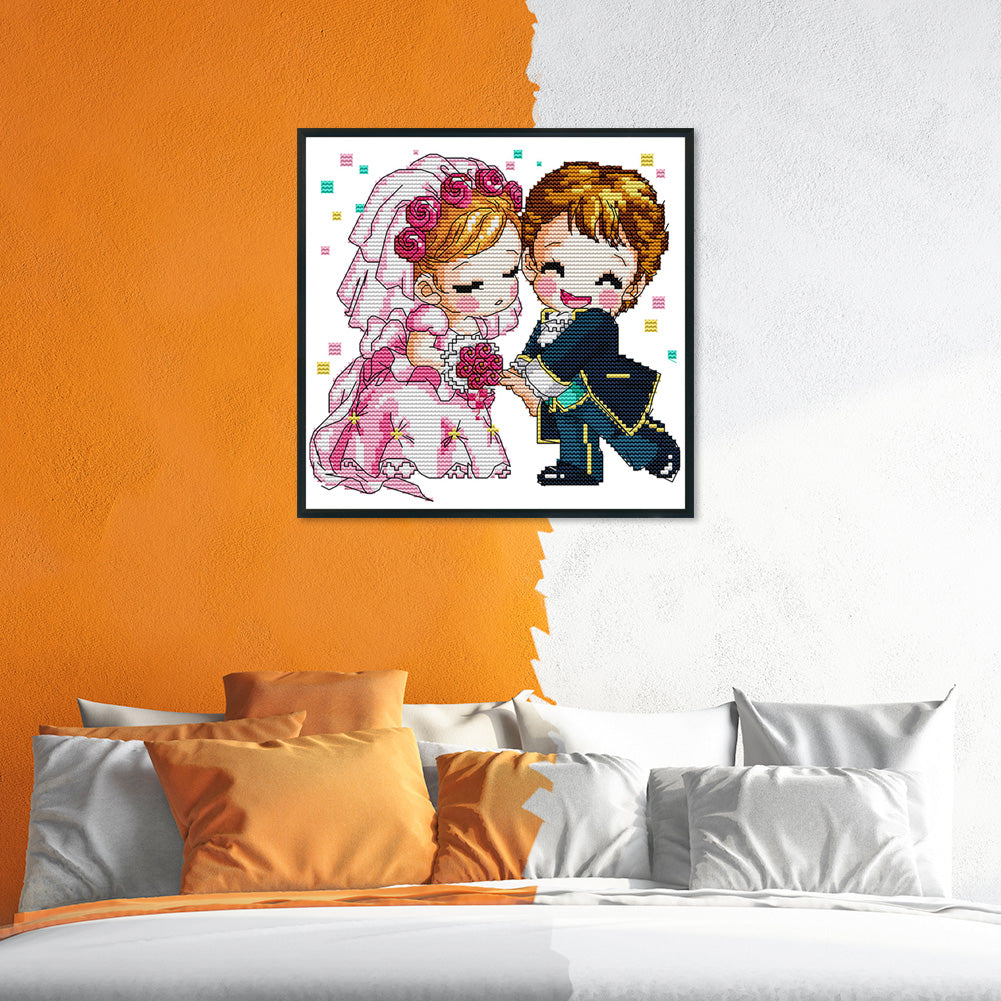 Wedding - 14CT Stamped Cross Stitch 25*25CM