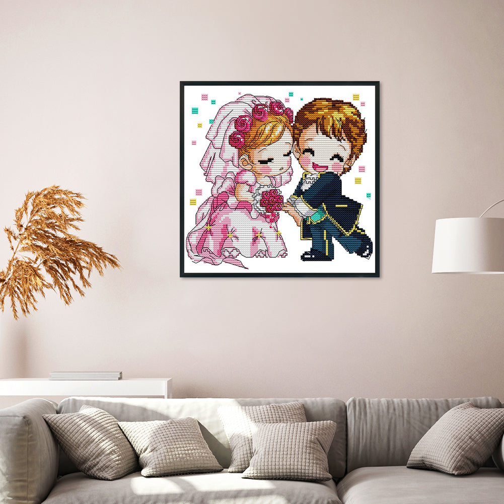 Wedding - 14CT Stamped Cross Stitch 25*25CM