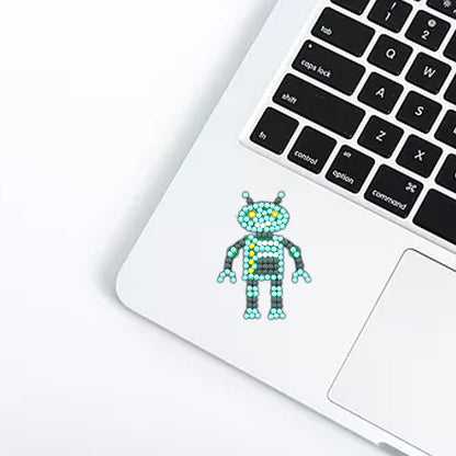 9pcs DIY Kit Color Cute Robots Self-adhesive Rhinestone Stickers Book Decor
