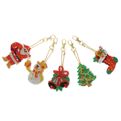 5pcs Diamond Painting DIY Full Special Shaped Drill Christmas Keychain Kit