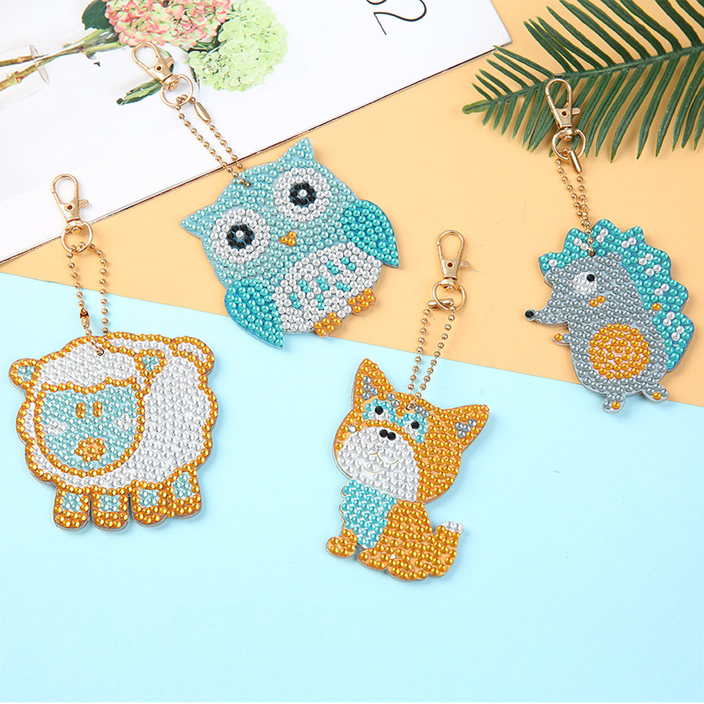4pcs Diamond Animal Keychain DIY Full Special Shaped Drill Art Painting Kit