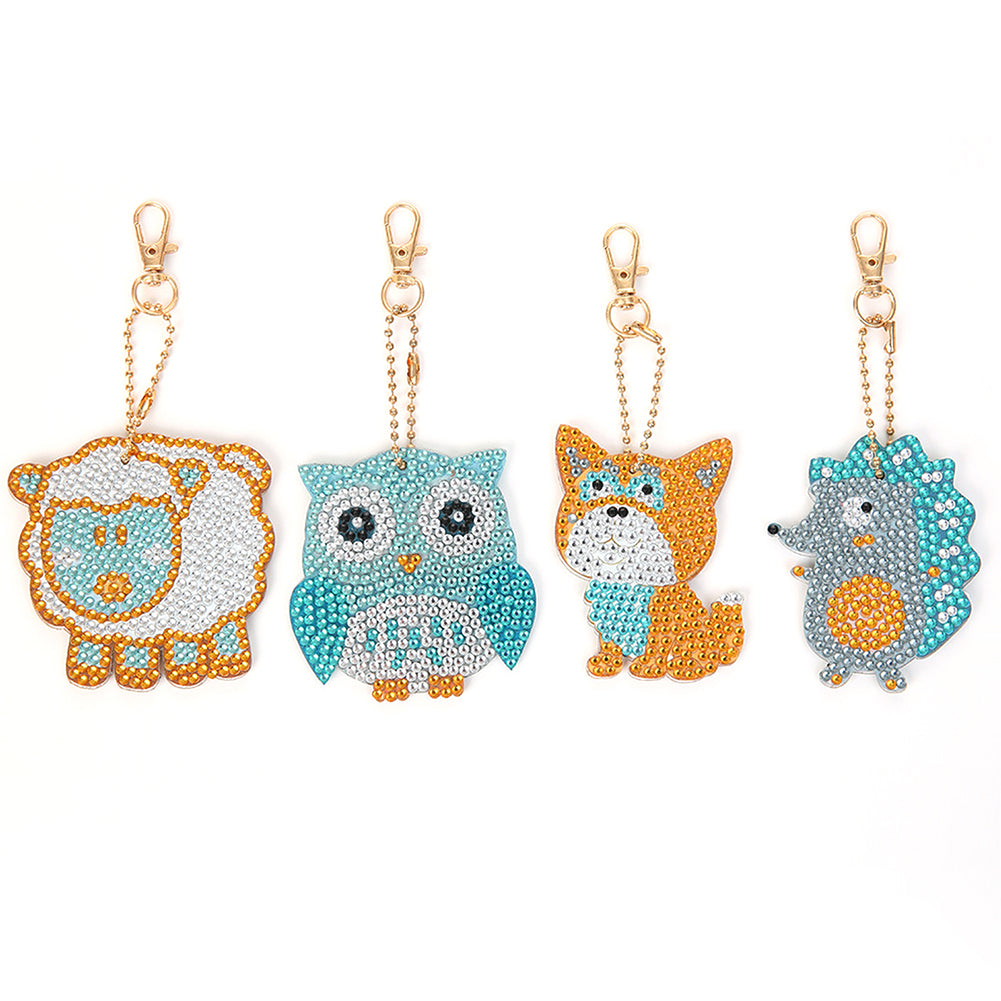 4pcs Diamond Animal Keychain DIY Full Special Shaped Drill Art Painting Kit