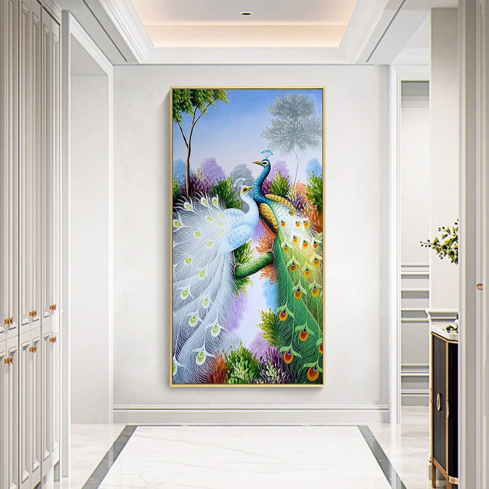 Peacocks - Full Round Drill Diamond Painting 30*60CM