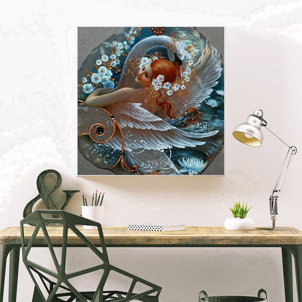 Swan Girl - Full Round Drill Diamond Painting 30*30CM