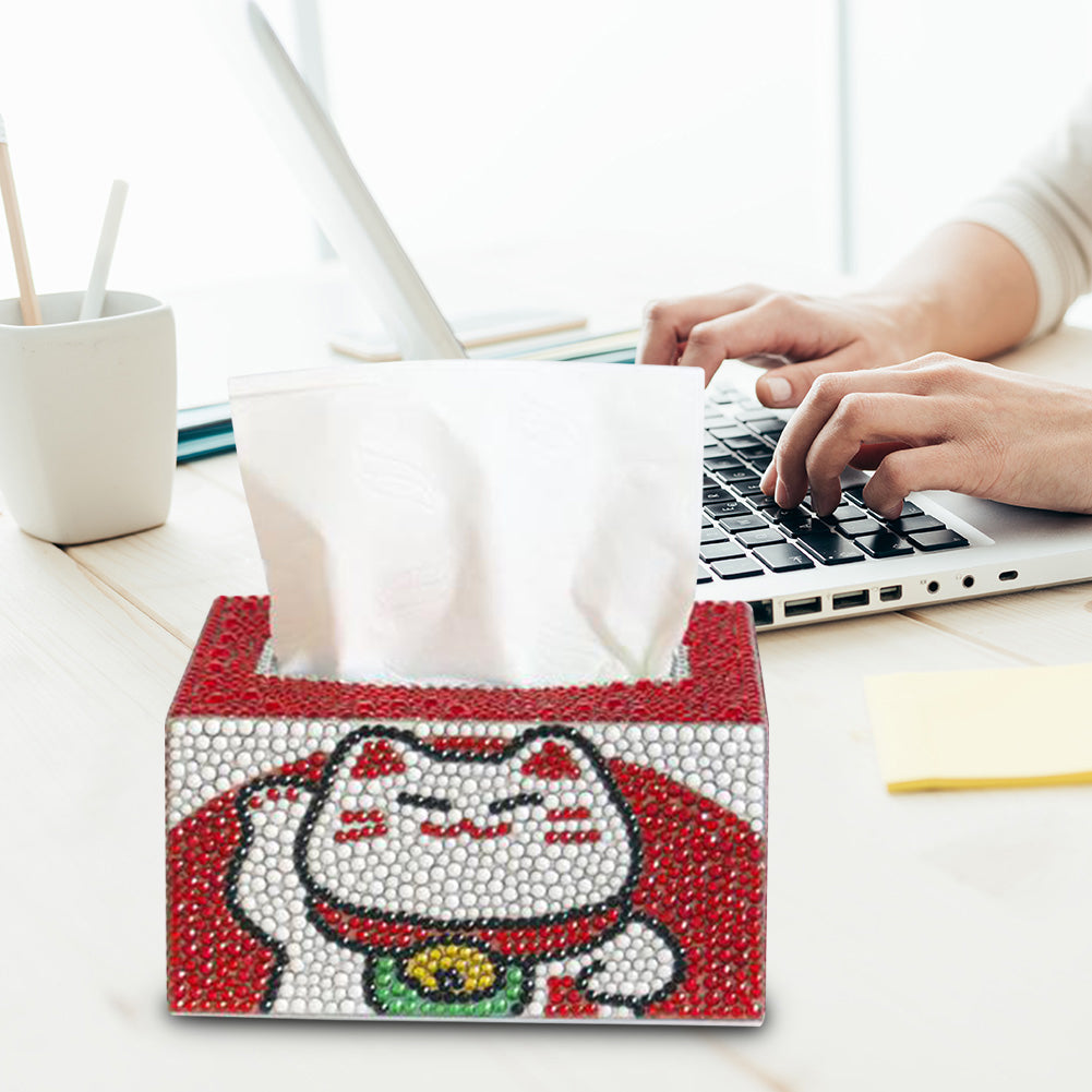 Diamond Painting Tissue Box Tissue Holder DIY Desktop Craft (Lucky Cat)