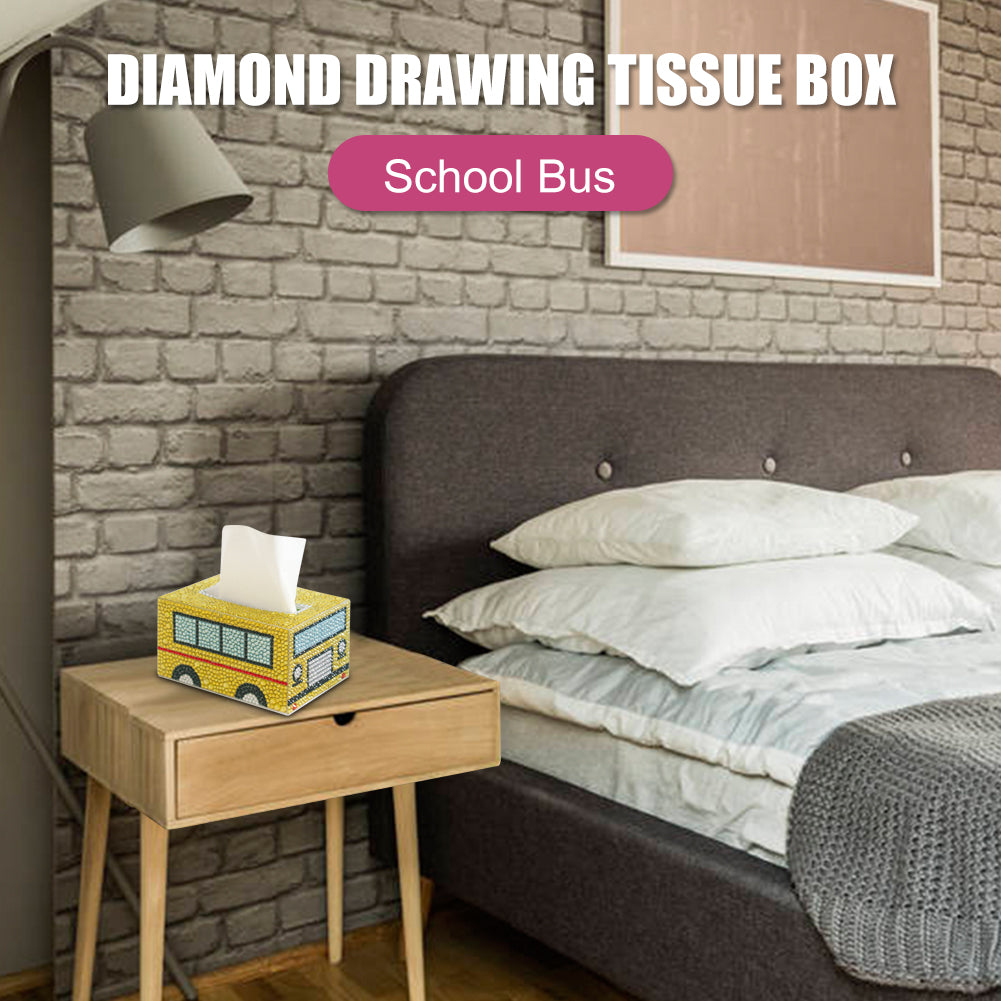 Diamond Painting Tissue Box Tissue Holder DIY Desktop Craft (School Bus)