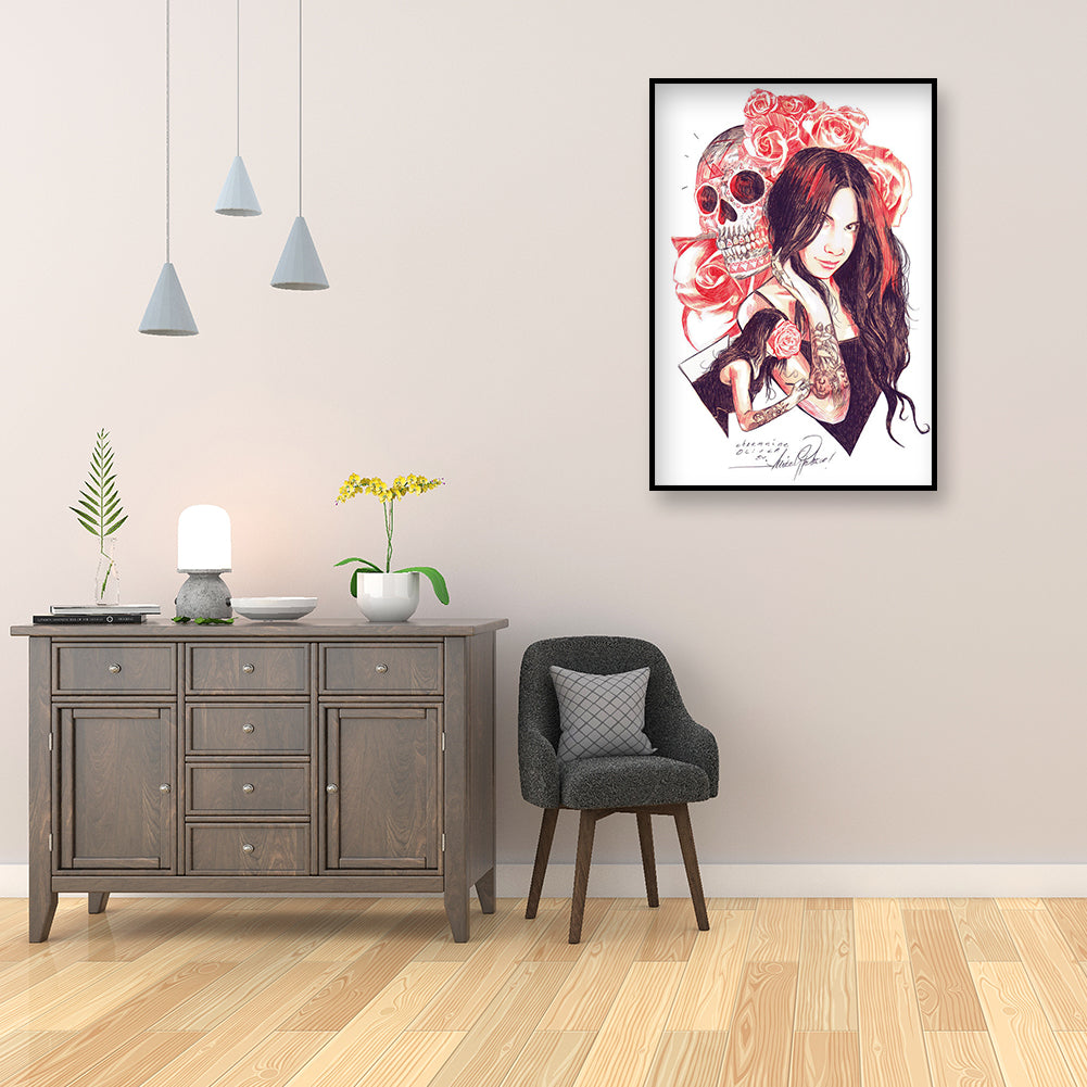 Girl Skull - Full Round Drill Diamond Painting 30*40CM