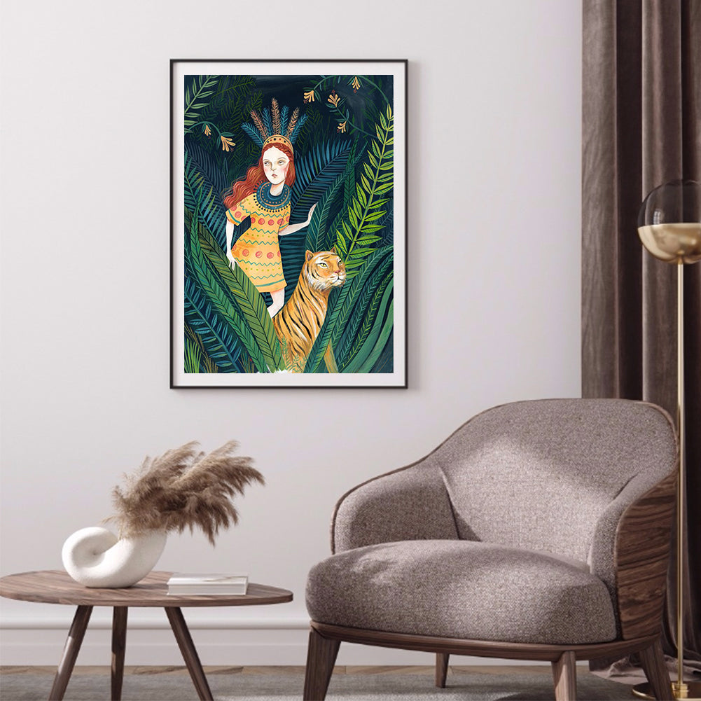 Girl Tiger - Full Round Drill Diamond Painting 30*40CM